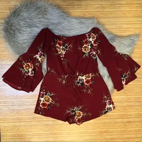 Haute Rogue Red Wine Floral Romper - Picture 8 of 11